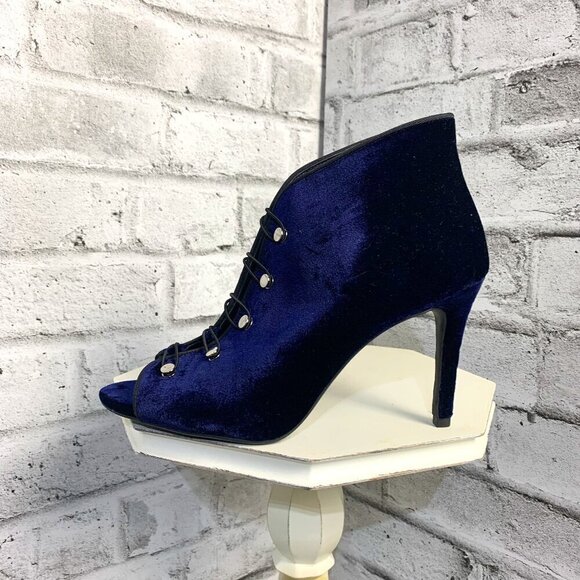 Enzo Angiolini Witchy Blue Velvet Peep Toe Strappy Ankle Boot - Picture 1 of 12